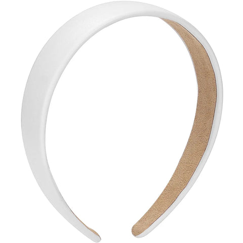 Wide 1 Inch Ultra Soft PU Leather Headband For Women Girls Comfortable Padded Faux Hair Band in white, showing smooth finish and padded inner.