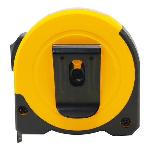 Back view of Yellow 10 Ft Steel Tape Measure With Easy To Read Fractional Markings In Feet And Inches A Handy Tool For Measuring Windows Doors And Cabinets Inside And Outside Measurements