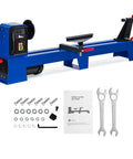 Rock Solid Benchtop Wood Lathe 14 By 40 Inches featuring instruction manual and assembly parts laid out.
