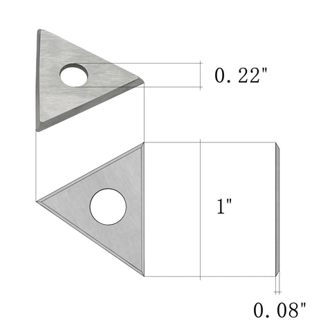 Heavy Duty Carbide Paint Scraper Blade 1 Inch Triangular Triple Edge Reversible Replacement Blade For Wood Metal Concrete Scraping Paint Glue Varnish Rust Built Tough Lasts Longer, showing dimensions.