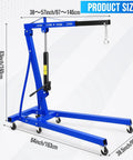 Heavy Duty Hydraulic Engine Hoist With 4400 Lb Capacity Telescoping Boom Folding Cherry Picker Shop Crane dimensions 64x63x38.5 inches