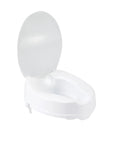 Raised Toilet Seat With Lock And Lid For Seniors And Disabled Cleanable Surface 4 Inch Height, open lid view.