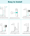 Diagram showing installation steps for No Sweat Adjustable Telescoping Periscope Dryer Vent With Four Inch Stainless Steel Slim Flat Flex Hose.