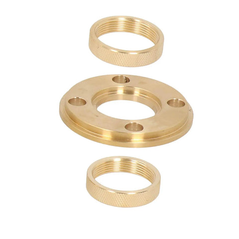 Pro Grade Brass Router Template Guide Kit With Solid Lock Nut Adapter And Universal Fit For Fast Precision Woodworking Sharp Lines No Sweat 11 Pc Collection Rolls In Carry Case components shown.