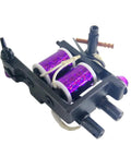 Shader Tattoo Machine Coil Kit 1.25 Inch 24 AWG 10 Wrap Copper Wire Non Bobbin 47uF 50V With 1018 Low Carbon Steel Frame US 8-32 Thread showing purple coils