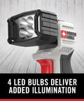 Rechargeable 20V Max LED Work Light With Pivoting Head And 120 Lumens Lit Cordless Portable Spotlight with 4 LED bulbs close-up