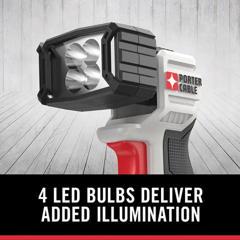 Rechargeable 20V Max LED Work Light With Pivoting Head And 120 Lumens Lit Cordless Portable Spotlight with 4 LED bulbs close-up