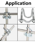4 Pack Heavy Duty Cross Connector Pipe Clips For Steel Tubes Vertical U Shaped Clamps That Lock Crosses Perfect For Shelf Beams Farm And Greenhouse Frames Top Rail Fence Scaffolding Piping 50x50mm U-shaped steel pipe clamp on cross tube joint