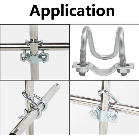 4 Pack Heavy Duty Cross Connector Pipe Clips For Steel Tubes Vertical U Shaped Clamps That Lock Crosses Perfect For Shelf Beams Farm And Greenhouse Frames Top Rail Fence Scaffolding Piping 50x50mm U-shaped steel pipe clamp on cross tube joint