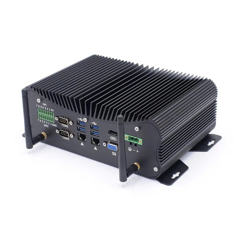 Workhorse Mini Desktop Pc Powered By Intel Core I7 8550U, Meaty 32Gb Ddr4 Ram, And Hefty 1Tb Ssd, black aluminum chassis with ports.