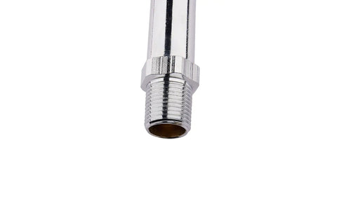 Chrome plated nozzle of Frost Free Sillcock Hose Bibb, 12 Inch Length, Half Inch MIP To Three Quarter Inch Hose Thread, Lead Free.