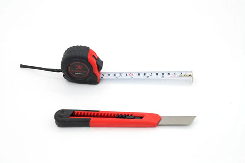39 Piece Home Tool Kit With Portable Storage Box Your Go To Repair Set For Apartment Home Dorm DIY Projects And Housewarming Gift Includes Hammer Pliers Screwdriver Bits Hex Keys Tape Measure Utility Knife Scissors And More, showing tape measure and utility knife