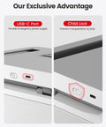 Close-up of Metal Phone Lock Box With Timed Lock Up To 365 Days featuring USB-C port and kid proof lock on black metal box.