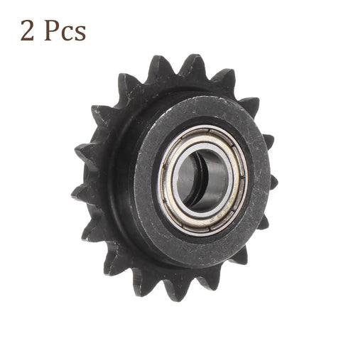 Hella Tough Carbon Steel Idler Sprocket 17 Tooth 9mm ID with smooth bearing, ideal for ISO 04C Chains, shown from the side.