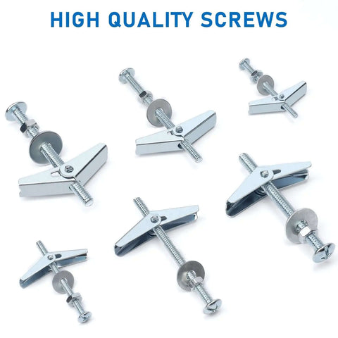 Beefy Heavy Duty Drywall Anchors Kit With One Eighth Inch Toggle Bolts displayed with metal butterfly anchors and screws