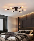 Bedroom with Six Light Sputnik Ceiling Light Dope Matte Black Semi Flush Mount Edison Chandelier Industrial Farmhouse Fixture