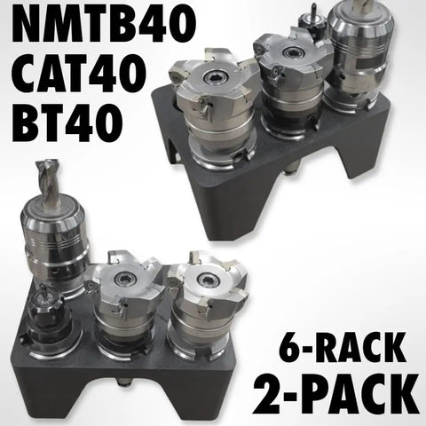 CNC Collet Tool Holder Rack For CAT40 BT40 NMTB40 40 Taper Systems holds 6 tools, 3-inch diameter, 10x7 inches, shown with tools
