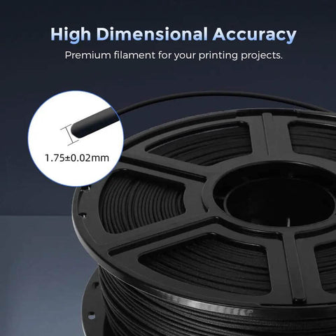 Carbon Fiber PETG 3D Printer Filament 1.75mm, 1kg Spool Black showing dimensional accuracy 1.75±0.02mm