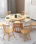 Generous 50 Inch Rustic Wood Lazy Susan Turntable For Dining Tables Featuring Smooth Glide Serving Tray Built Tough Great For Group Dinners And Hosting Crew Easy Install on a round dining table.