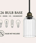HXXLFONEDP 3 Pack Kitchen Island Pendant Lights, Ribbed Glass, Black with E26 bulb base showing clear ribbed design.