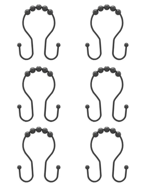 Six Pack Stainless Steel Shower Curtain Hooks With Double Hook Design In Black Finish For Rust Resistant Silent Glide And Easy Installation
