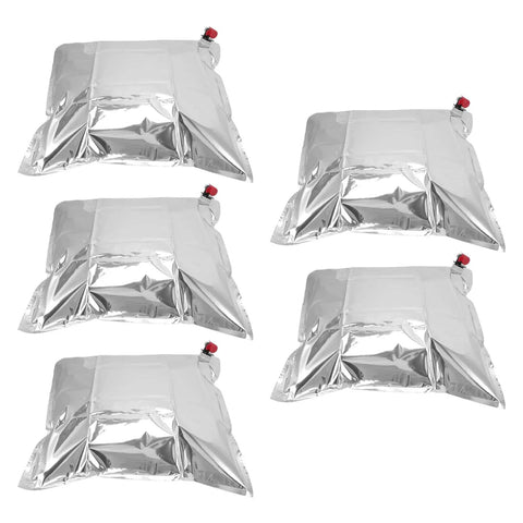 5 Pack Foldable Water Storage Bags With Spigots For Camping And Adventure, shown in silver with durable material and spigots
