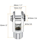 Air Cylinder Rod Clevis End With Y Connector 52mm Length M10x1.25 Female Thread silver low carbon steel, front view