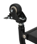 Close-up of a caster wheel on a Heavy Duty Universal Dirt Bike Stand With 1100 Lb Capacity, Detachable Lift for Maintenance and Tire Changes.