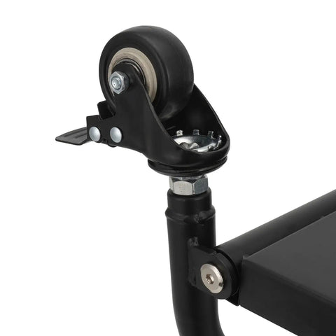 Close-up of a caster wheel on a Heavy Duty Universal Dirt Bike Stand With 1100 Lb Capacity, Detachable Lift for Maintenance and Tire Changes.