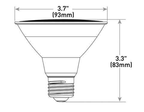 Diagram of Pro Series PAR30 Short-Neck LED Flood Bulb 75W Equivalent, showing dimensions 3.7" by 3.3"