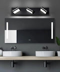 Matte Black 3 Light Bathroom Vanity Fixture With 24W LED Dimmable Over Mirror Lighting and adjustable heads above modern sinks
