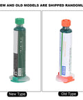 Two types of green oil containers from the Go-To PCB Solder Mask Repair Kit With Flashlight And Green Oil For Computer And Mobile Phone PCBs.