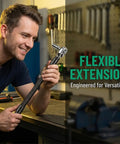 Mechanic using Half Inch Flexible Shaft Extension Bar For Impact Wrench And Ratchet, Bendable Connecting Rod, 350mm Universal Reach.