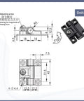 Black plastic foldable torque-damping cabinet hinge, front view with mounting holes for cabinet doors, 1 pc
