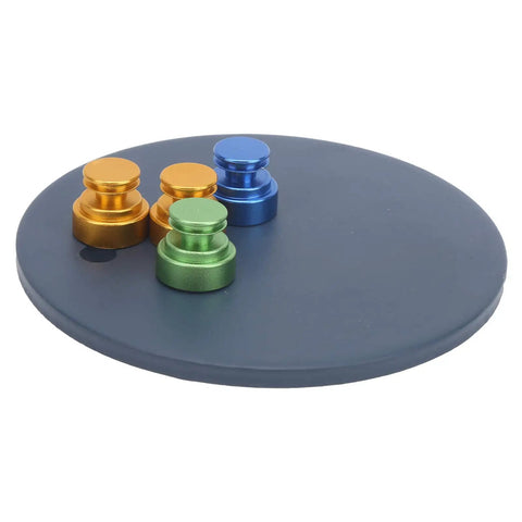 Super Cool Magnetic Welding Bracket Set For PCB Soldering With Adjustable Fixing Plate And Clips on a round steel plate with four colored clips.