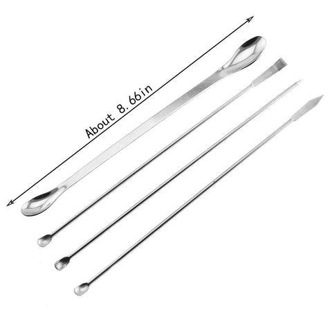 Stainless Steel Micro Lab Sampling Scoop Set Of 4 Long Handle Spatulas And Reagent Spoons For Chemistry And Science Lab Use Deep Bottle Sampling Durable Hygienic Easy To Clean Versatile Lab Tools, 8.66 in, top view