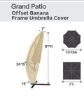 Deluxe 9 To 12 Feet Offset Umbrella Cover For Curved Cantilever And Straight Pole Umbrellas dimensions diagram in beige.