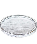 14 Inch White Distressed Round Lazy Susan Real Deal Farmhouse Turntable Smooth Spinning Wooden Serving Tray top view