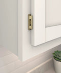 Half Inch Overlay Cabinet Door Hinge Self Closing Partial Wrap Golden Champagne Finish on white kitchen cabinet