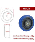Diagram of 4 inch wheel from 4 Pack Heavy Duty Furniture Casters Swivel Wheels For Industrial Equipment And Carts Rubber Roller Casters