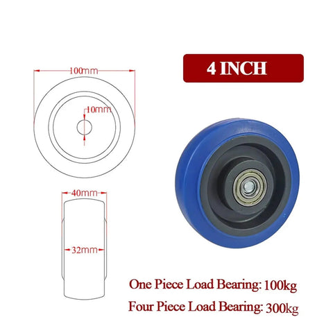 Diagram of 4 inch wheel from 4 Pack Heavy Duty Furniture Casters Swivel Wheels For Industrial Equipment And Carts Rubber Roller Casters