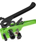 Beefy Heavy Duty Banding Tensioner And Cutter Windlass For One Half To Three Quarter Inch Polypropylene Woven Straps Handheld Packaging Tool Built Tough For Fast Pallet Shipping Polyester Compatible Cord Straps, black and green