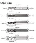 uxcell carbide end mills set product size diagram showing 4-flute cutters in 2–12 mm sizes with length labels