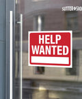 Now Hiring Signs 12x9 Waterproof Plastic For Businesses Bright Red And Bold Outdoor Indoor Use Pack Of Four Weatherproof Signs Designed To Attract Fast Applicants And Boost Hiring displayed on glass door