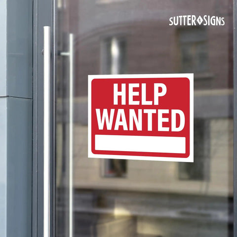 Now Hiring Signs 12x9 Waterproof Plastic For Businesses Bright Red And Bold Outdoor Indoor Use Pack Of Four Weatherproof Signs Designed To Attract Fast Applicants And Boost Hiring displayed on glass door