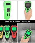 Electronic Wall Finder Detects Wood Metal Studs and Live Wire in various colors, showing use in detecting wall studs.