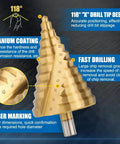 Step Drill Bit Set 6 To 60mm Titanium Coated HSS Cone Drill Bit With Triangular Shank Spiral Groove Pagoda Hole Cutter