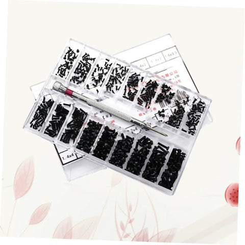 Assorted Small Machine Screws Kit With Flat Head Countersunk Fasteners In Transparent Storage Box, organized by size
