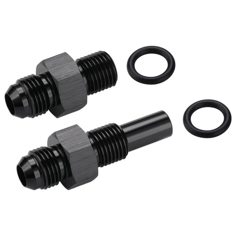 6AN Male Flare To One Quarter NPSM Transmission Cooler Adapter Fittings For Front And Rear Ports shown with O-rings