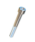 Heavy Duty Pack Of Ten Grade Two Pure Titanium Socket Head Cap Screws One Quarter Twenty By Two Inch showing polished surface and coarse threads.
